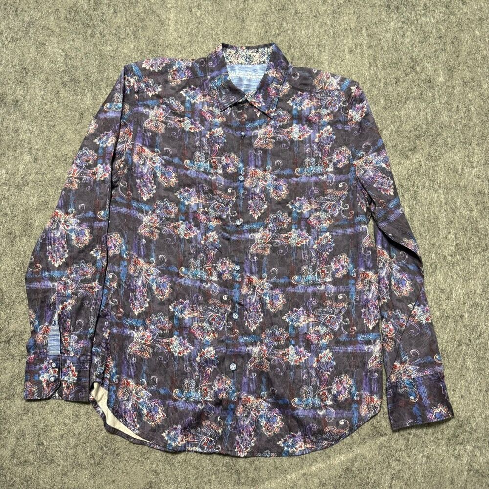 Robert Graham Shirt Mens Large L Floral Paisley Flip Cuff Button Up Long Sleeve
